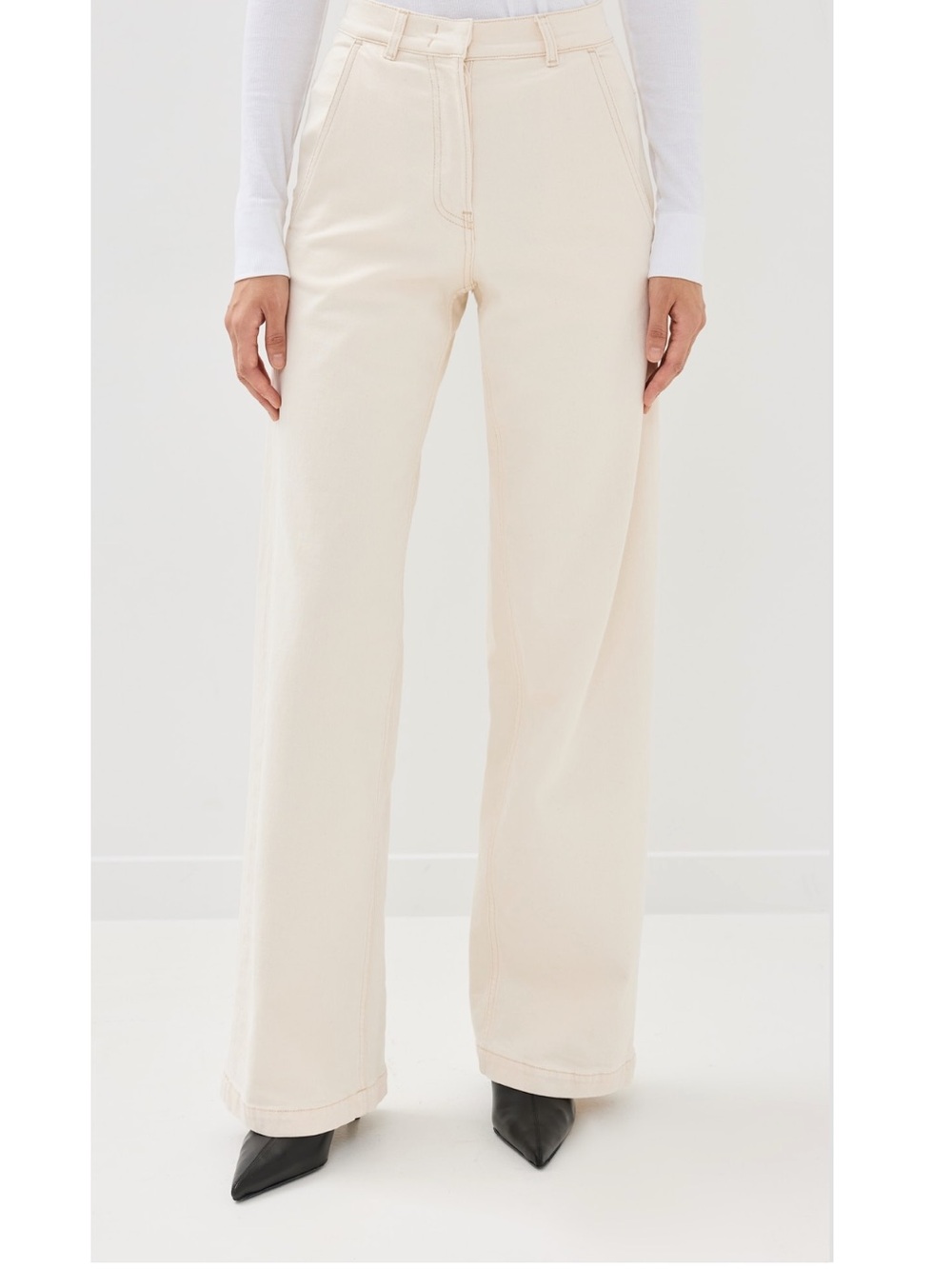 Another Tomorrow Wide Leg High-Rise Carpenter Jeans in Cream - Women's Jeans